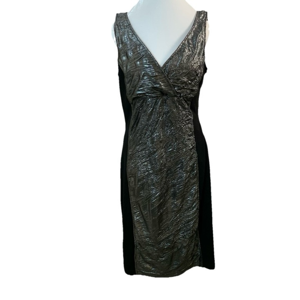 Joseph‎ Ribkoff Dress Sz 10 Black Silver Metallic Stretchy Formal Sleeveless